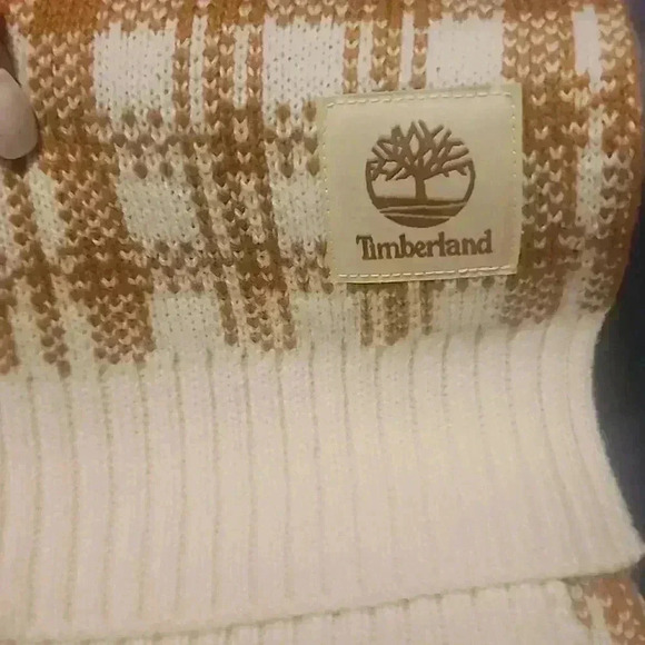 TIMBERLAND  BUFFALO PLAID KNIT SCARF TAN CREAM OS - Picture 2 of 4